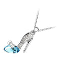925 Sterling Silver Coated High-Heeled Festive Shoe Pendant Necklace with Crystal and Diamond Clear Stones