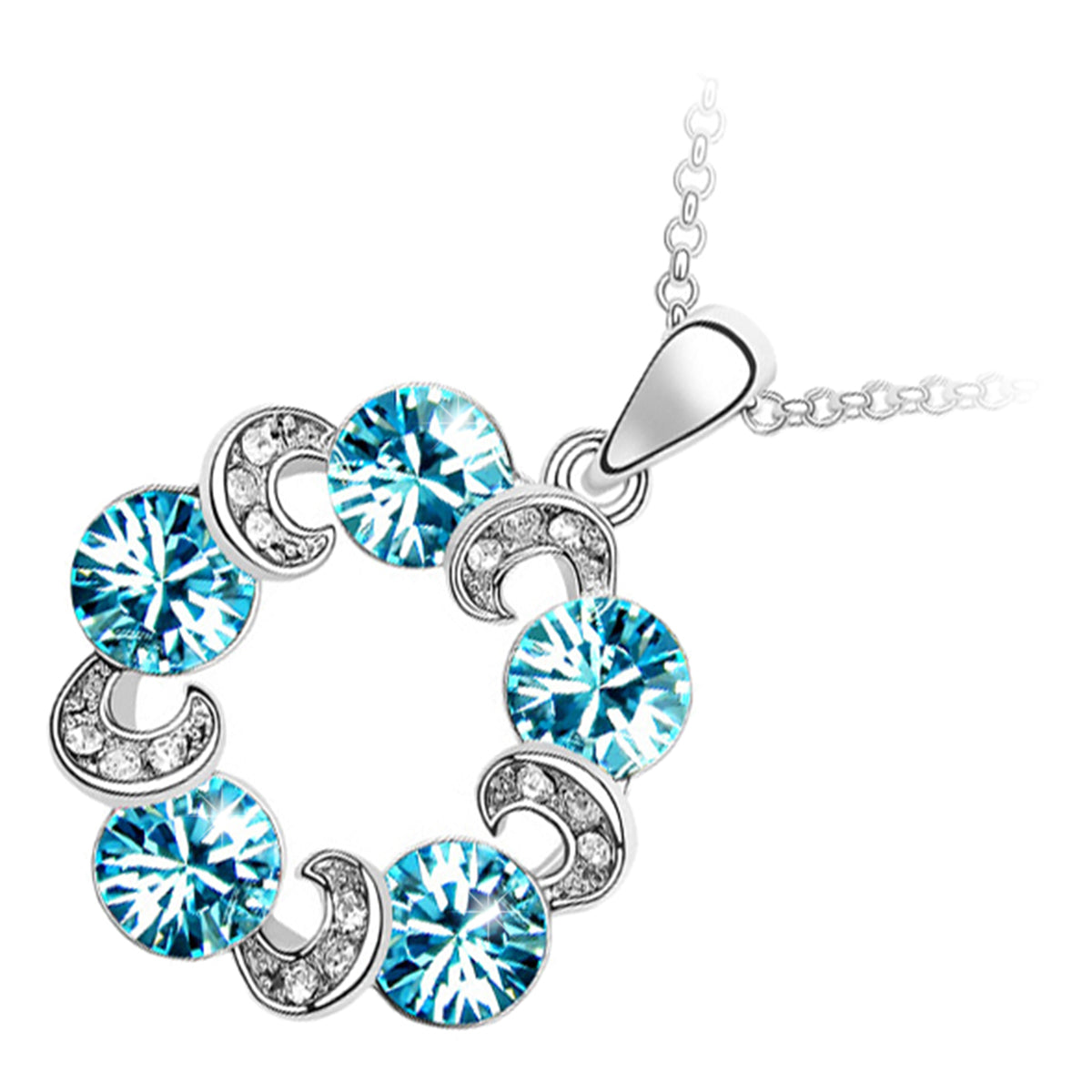 925 Sterling Silver Coated Pendant Necklace with Round Crystals and Stone-Embellished Intertwined Leaves