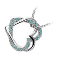 925 Sterling Silver Coated 2 Heart Pendant Necklace Adorned with Stones