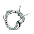 925 Sterling Silver Coated 2 Heart Pendant Necklace Adorned with Stones