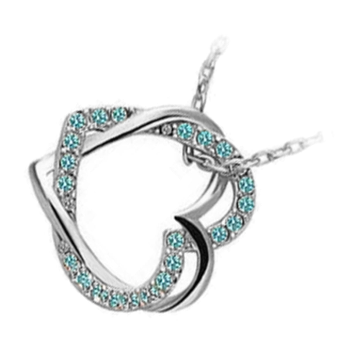 925 Sterling Silver Coated 2 Heart Pendant Necklace Adorned with Stones