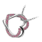 925 Sterling Silver Coated 2 Heart Pendant Necklace Adorned with Stones