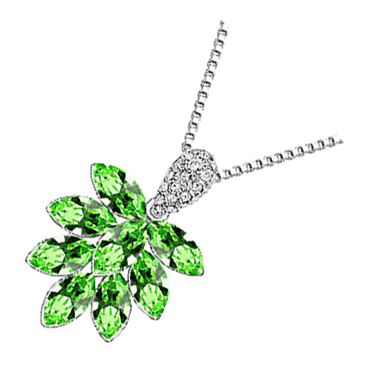925 Sterling Silver Coated Pendant Necklace with Bunch of Sparkling Crystal Fruits - Emerald Green