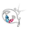 925 Sterling Silver Coated Pendant Necklace with Colourful Crystal Fishes and Stone-Adorned Tails Inside a Larger Fish - Turquoise Blue and Sapphire Rose