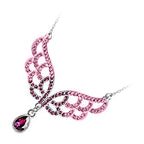 925 Sterling Silver Coated Angel Wings Pendant Necklace with Paved Stones and Teardrop CZ Crystal