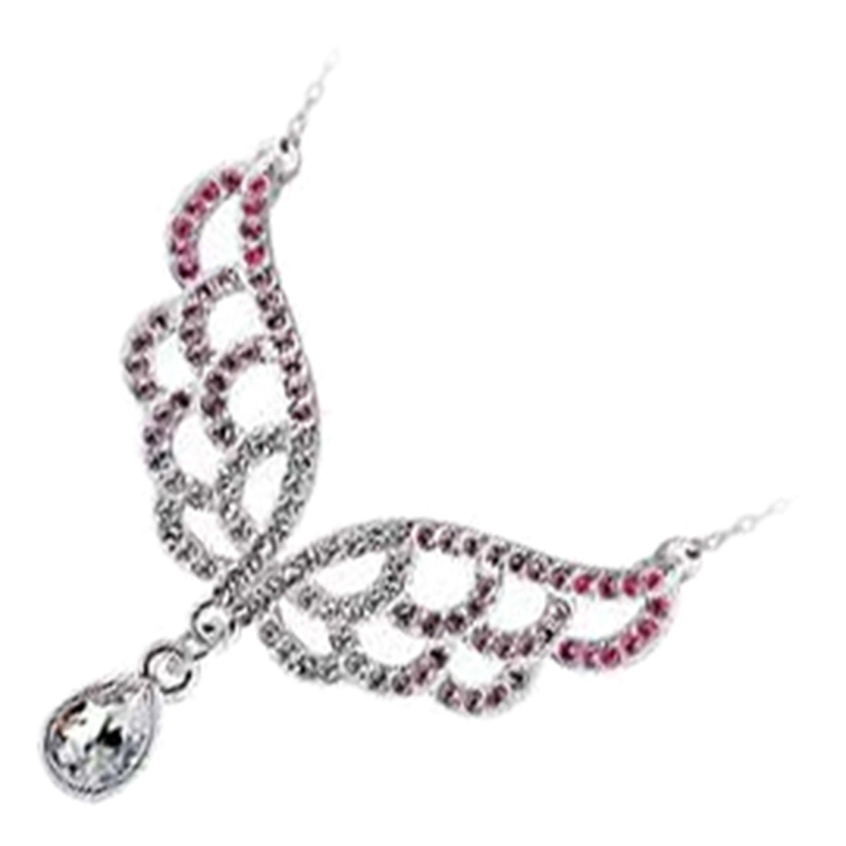 925 Sterling Silver Coated Angel Wings Pendant Necklace with Paved Stones and Teardrop CZ Crystal