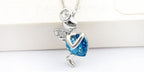 925 Sterling Silver Coated Cupid Heart Pendant Necklace with Flying Angel Design - Aquamarine Sea Blue