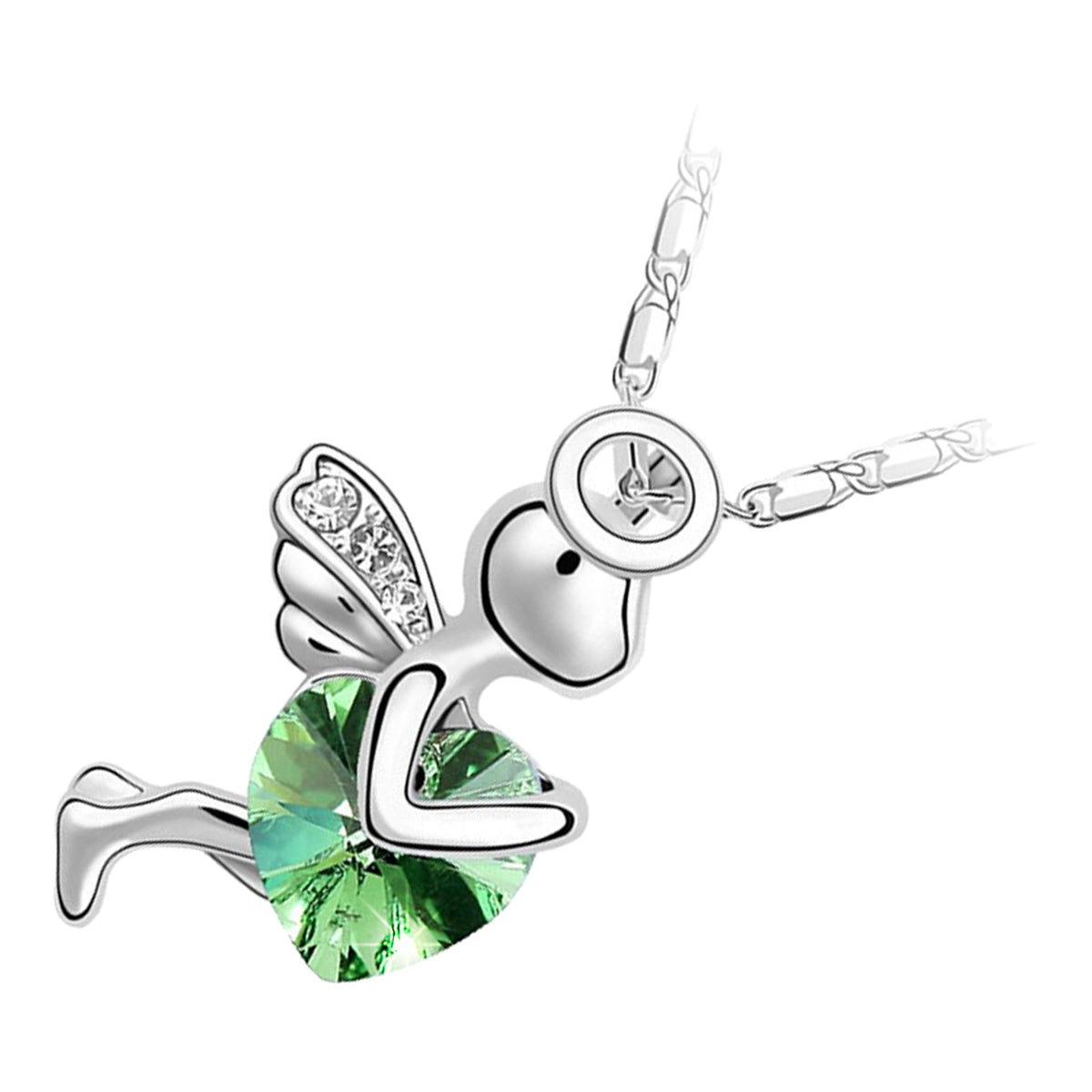 925 Sterling Silver Coated Cupid Heart Pendant Necklace with Flying Angel Design