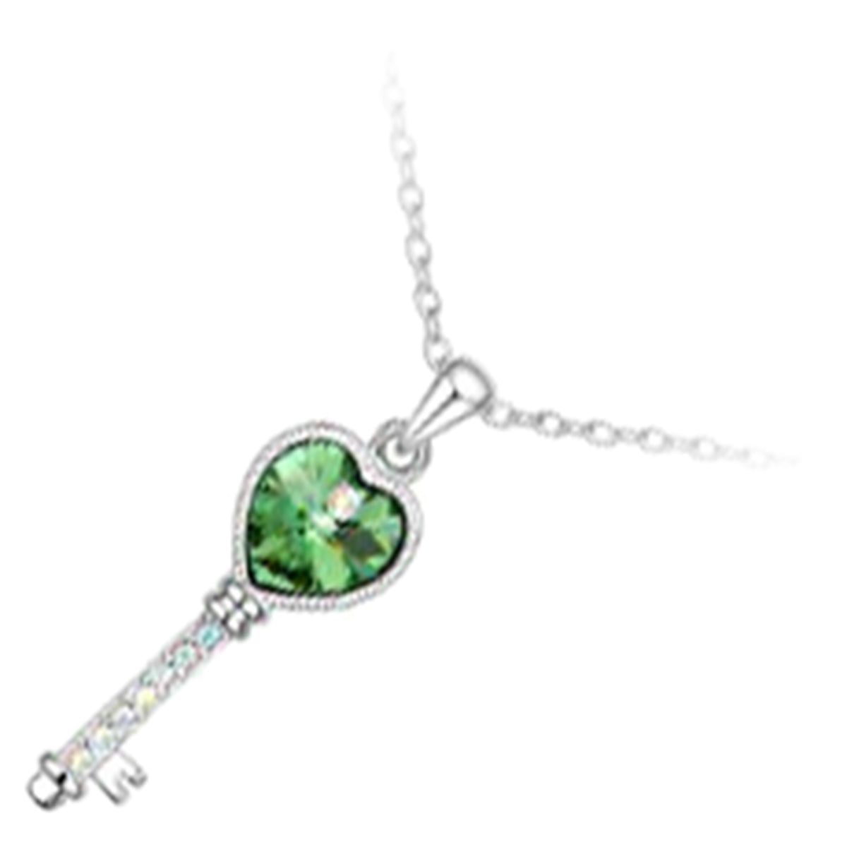 925 Sterling Silver Coated Love Key Pendant Necklace with Heart and Stone Accents