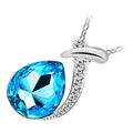 925 Sterling Silver Coated Water Drop Crystal Pendant Necklace with Stone-Paved Band