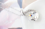 925 Sterling Silver Coated Water Drop Crystal Pendant Necklace with Stone-Paved Band - Diamond Clear