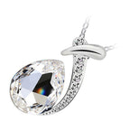 925 Sterling Silver Coated Water Drop Crystal Pendant Necklace with Stone-Paved Band