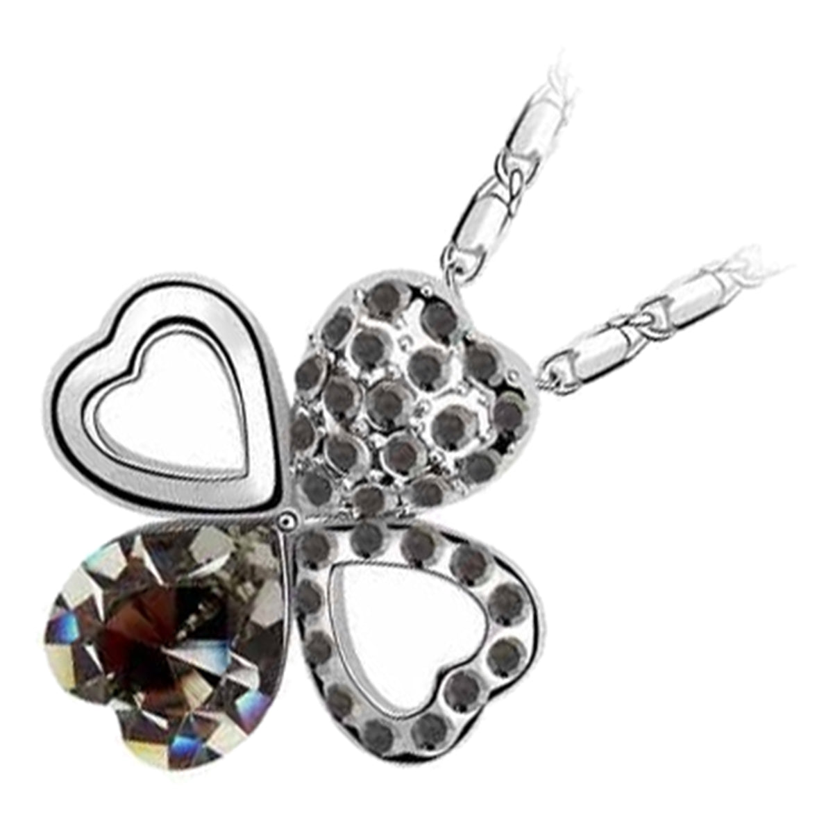 925 Sterling Silver Coated Hearts Pendant Necklace with Colourful Crystal Embellishments