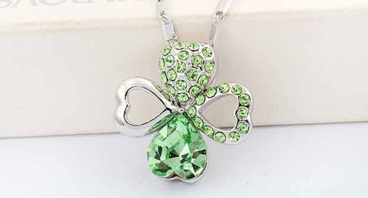 925 Sterling Silver Coated Hearts Pendant Necklace with Colourful Crystal Embellishments - Peridot Green