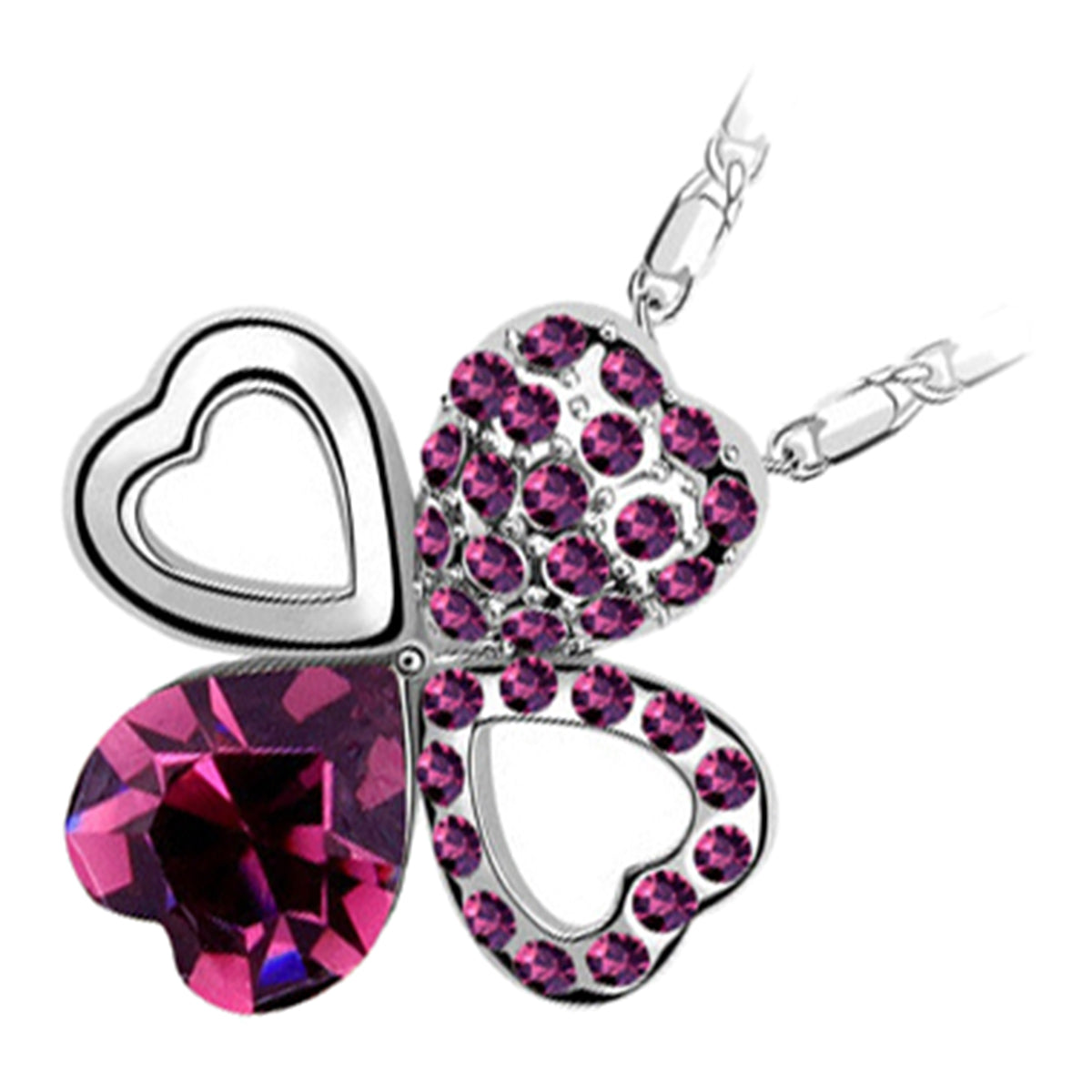 925 Sterling Silver Coated Hearts Pendant Necklace with Colourful Crystal Embellishments
