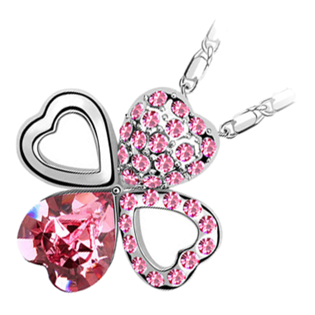 925 Sterling Silver Coated Hearts Pendant Necklace with Colourful Crystal Embellishments