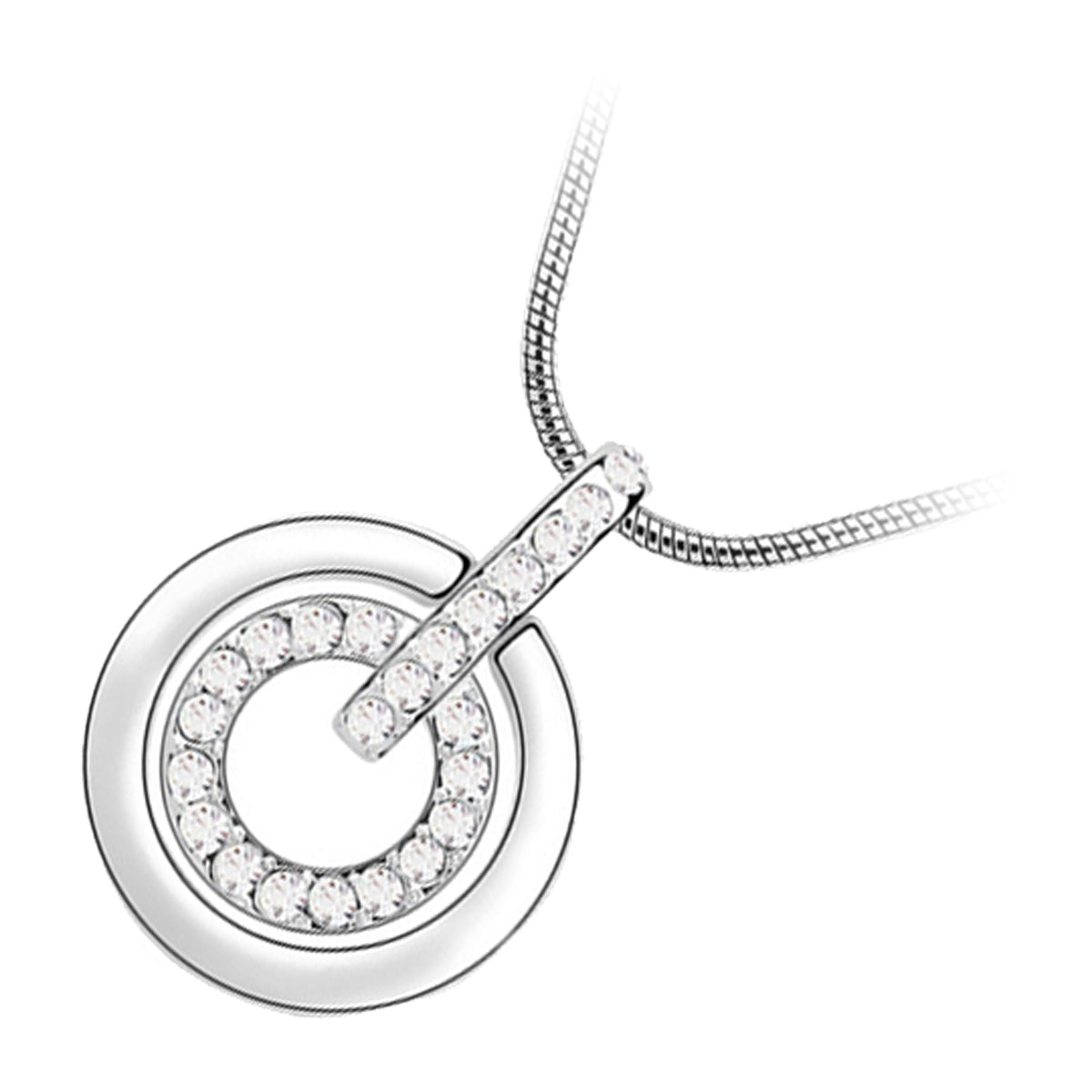 925 Sterling Silver Coated Circle Pendant Necklace with Multilayer Design and Crystal Accents