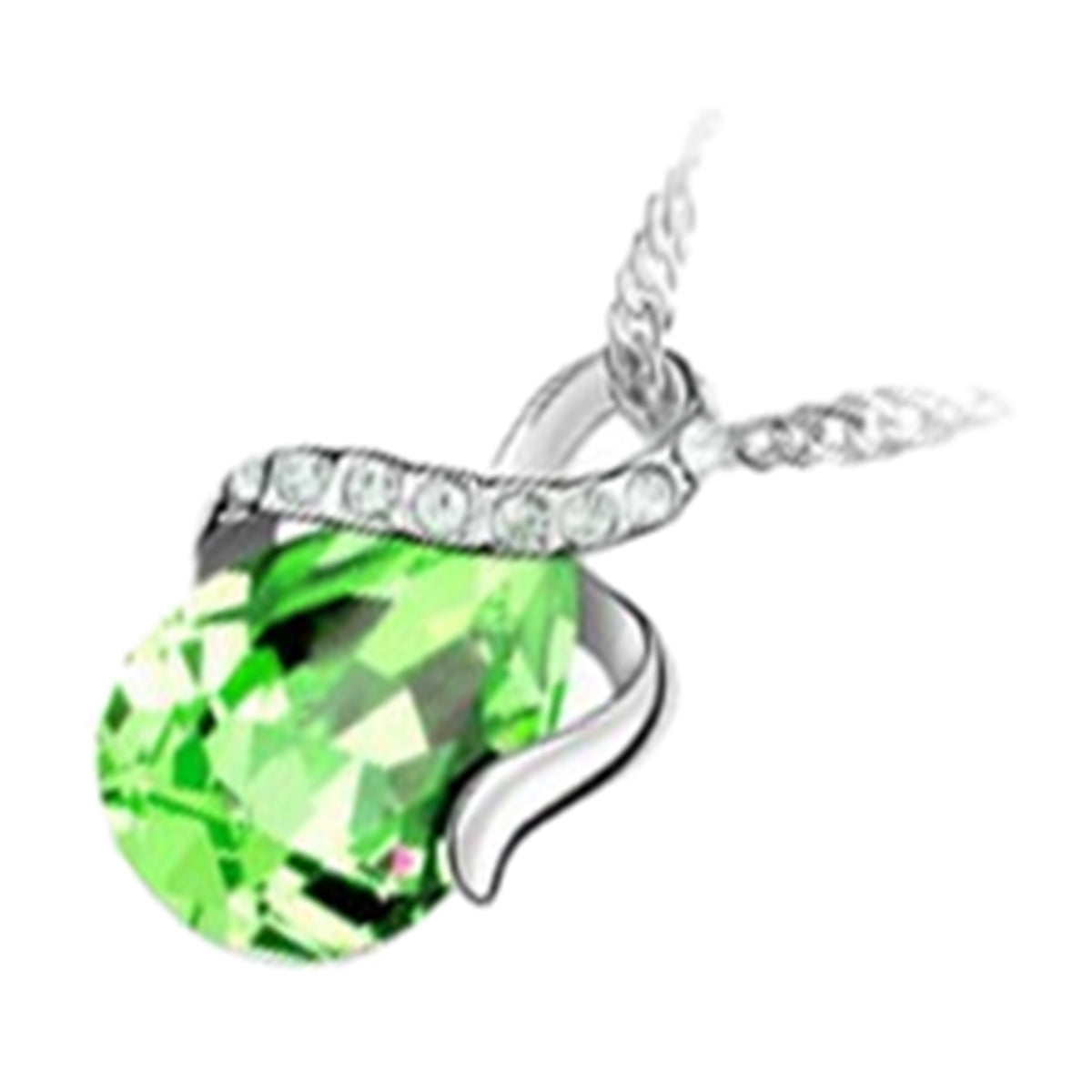 925 Sterling Silver Coated Water Drop Crystal Pendant Necklace with Ribbon and Stone Paved Design