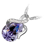 925 Sterling Silver Coated Water Drop Crystal Pendant Necklace with Ribbon and Stone Paved Design
