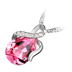 925 Sterling Silver Coated Water Drop Crystal Pendant Necklace with Ribbon and Stone Paved Design