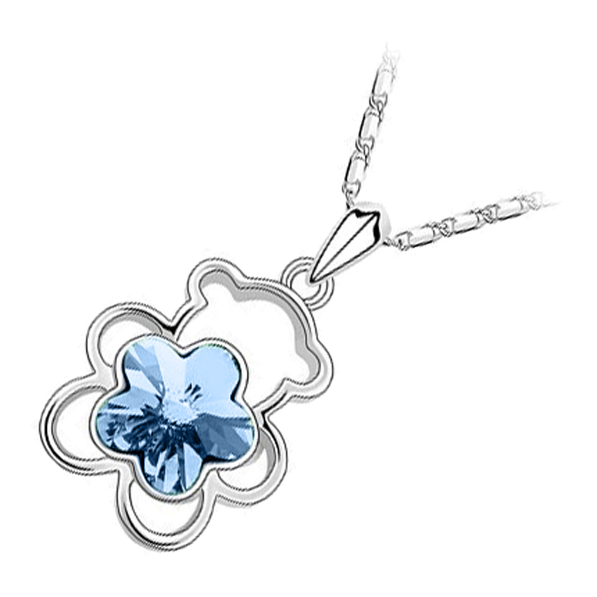 925 Sterling Silver Coated Bear Animal Pendant Necklace with Crystal Flower