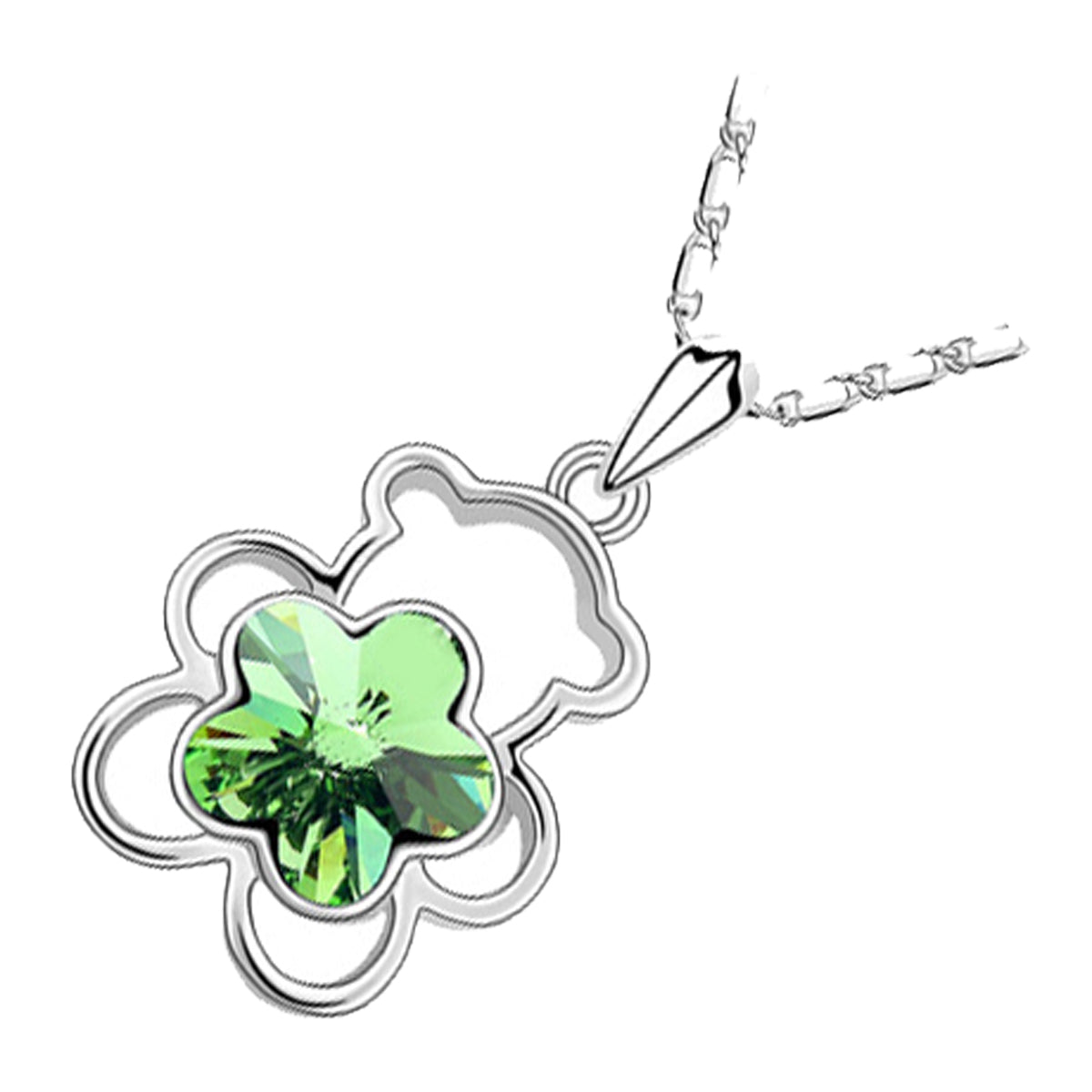 925 Sterling Silver Coated Bear Animal Pendant Necklace with Crystal Flower - Emerald Green