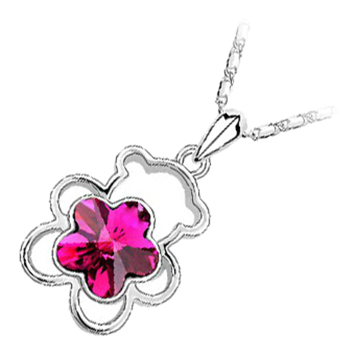 925 Sterling Silver Coated Bear Animal Pendant Necklace with Crystal Flower