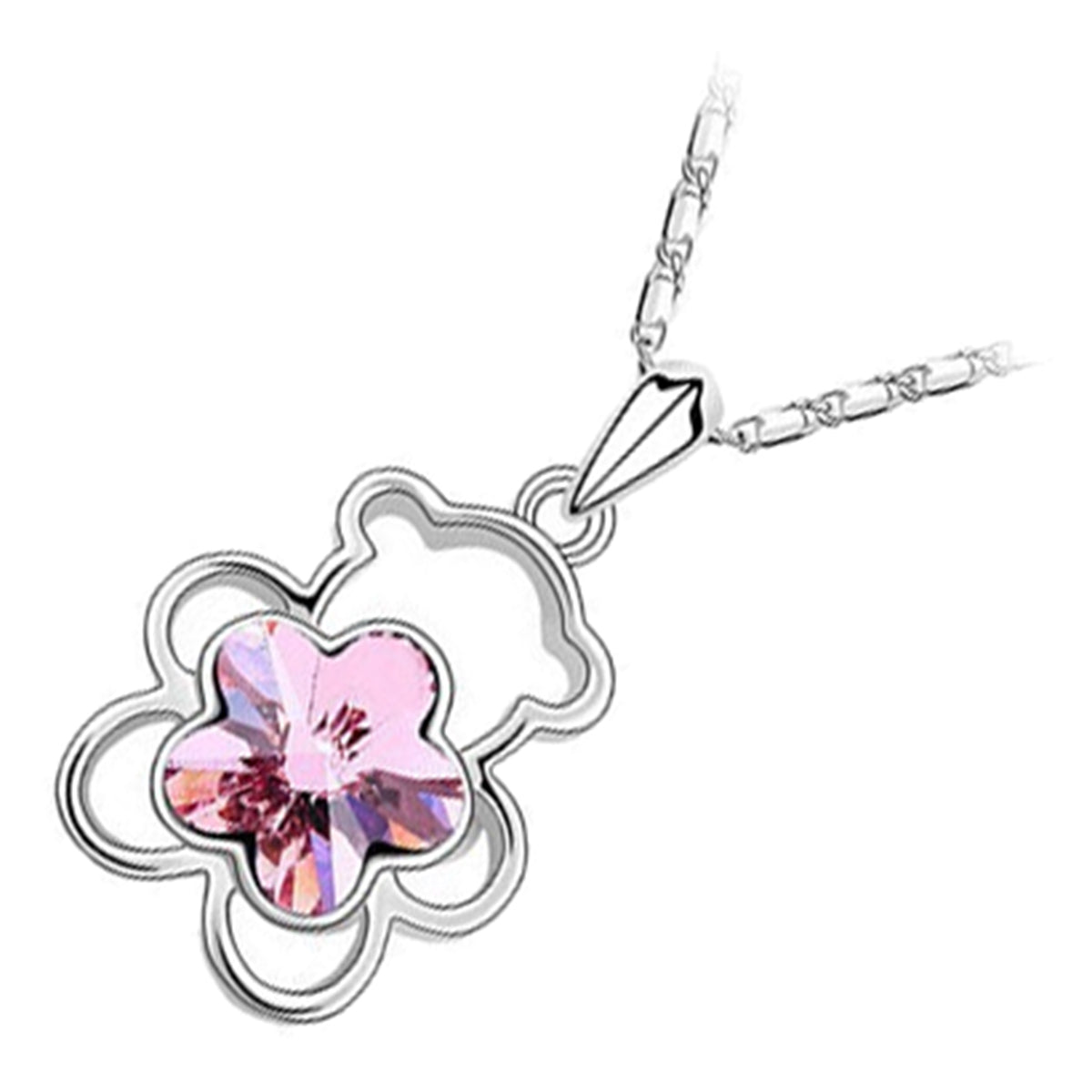 925 Sterling Silver Coated Bear Animal Pendant Necklace with Crystal Flower