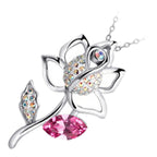 925 Sterling Silver Coated Rose Flower Pendant Necklace with Stone Embellishments and Sparkling Crystal