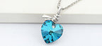 925 Sterling Silver Coated Heart Crystal Pendant Necklace with Symbolic Strings - Aquamarine Sea Blue