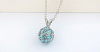 925 Sterling Silver Coated Crystal Ball Pendant Necklace with Sparkling Crystals - Turquoise Blue
