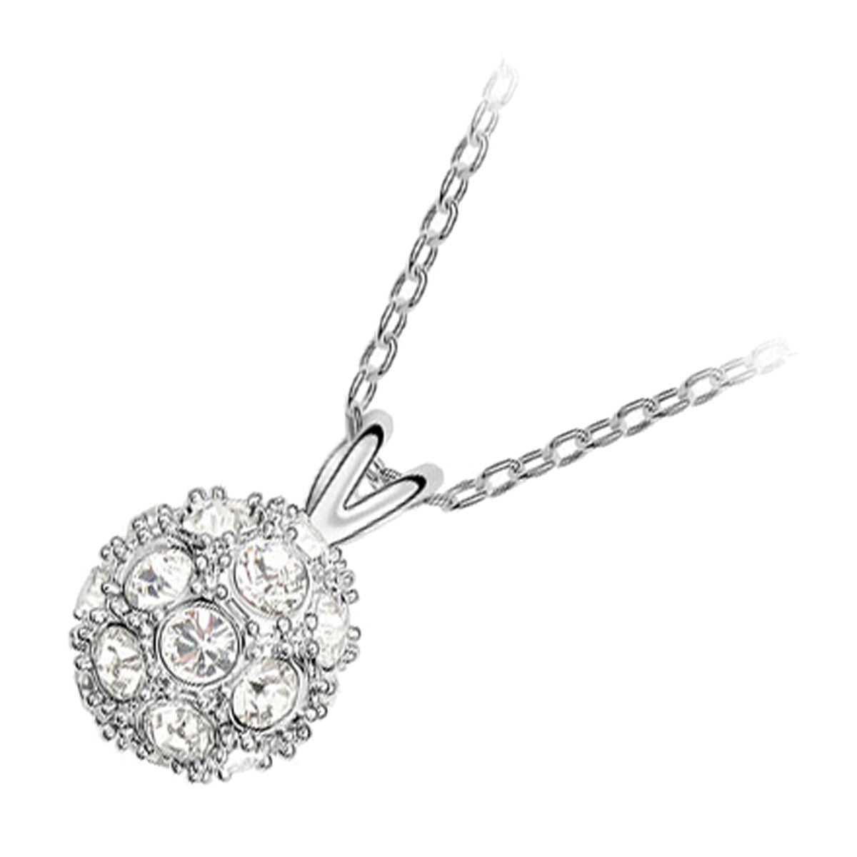 925 Sterling Silver Coated Crystal Ball Pendant Necklace with Sparkling Crystals