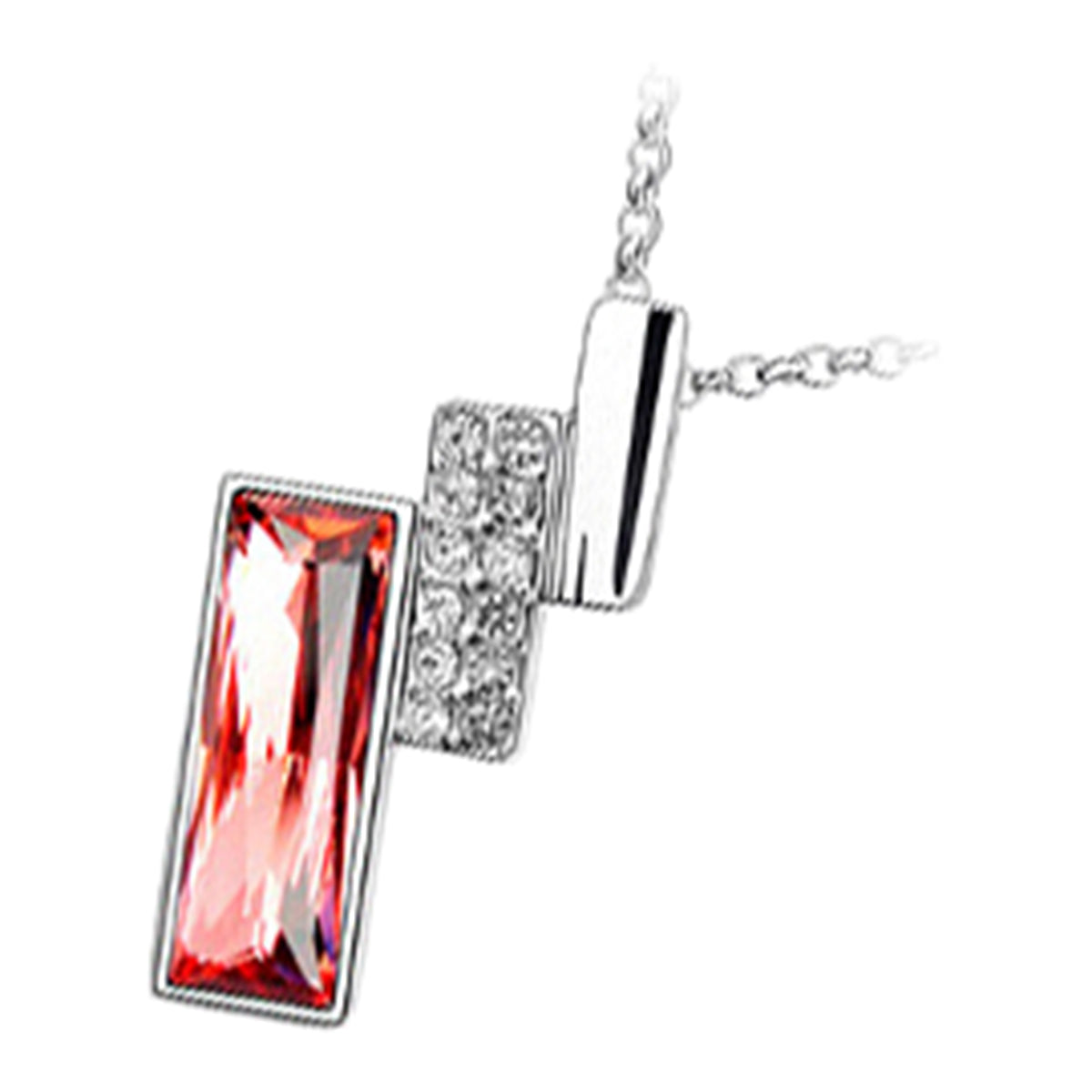 925 Sterling Silver Coated Rectangular Bar Pendant Necklace with White Stones and Crystal