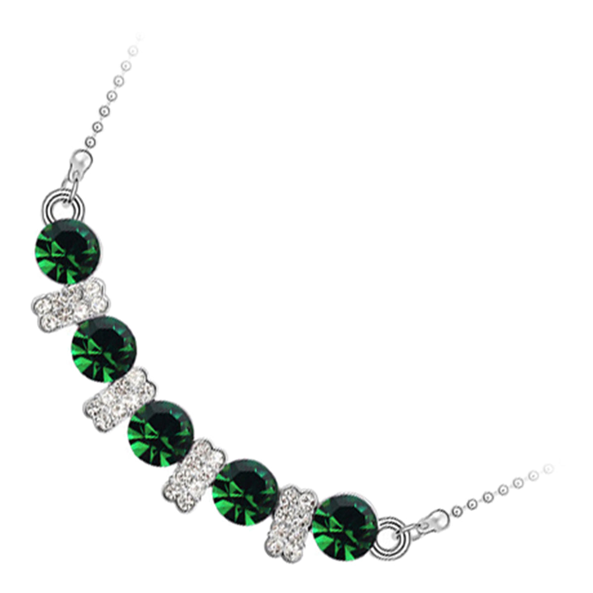 925 Sterling Silver Coated Round Crystals and Stone-Paved Bars Elongated Pendant Necklace
