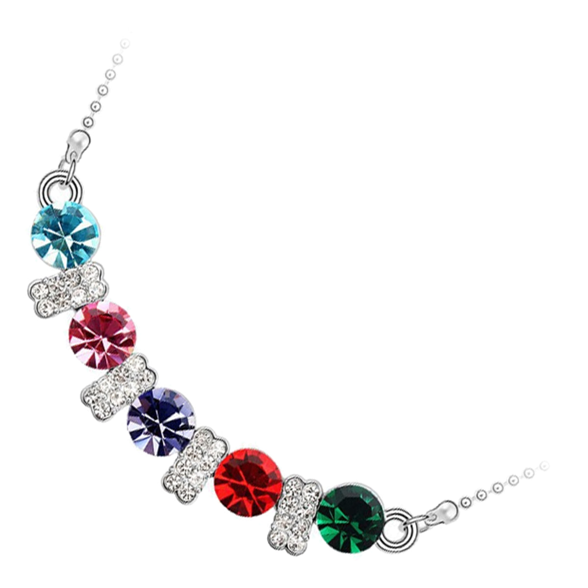 925 Sterling Silver Coated Round Crystals and Stone-Paved Bars Elongated Pendant Necklace