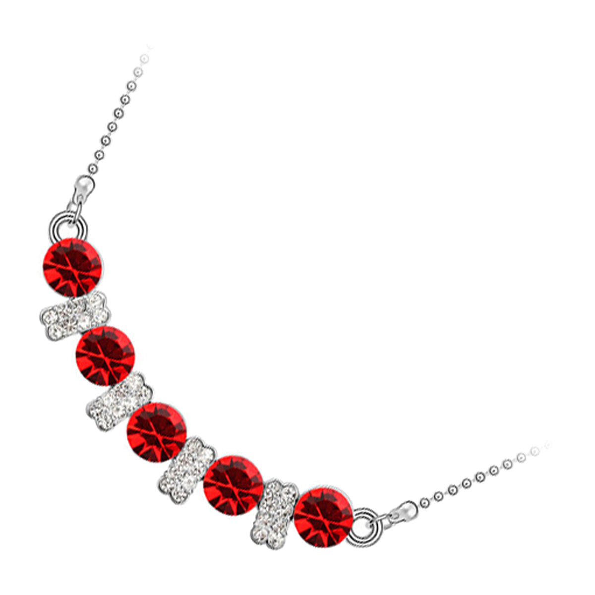 925 Sterling Silver Coated Round Crystals and Stone-Paved Bars Elongated Pendant Necklace