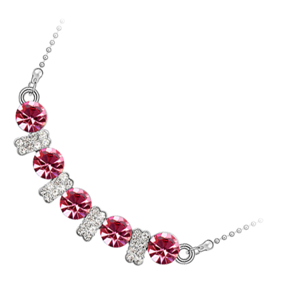 925 Sterling Silver Coated Round Crystals and Stone-Paved Bars Elongated Pendant Necklace