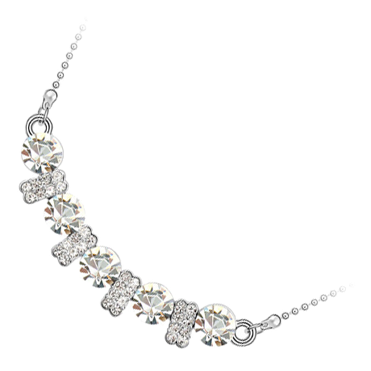 925 Sterling Silver Coated Round Crystals and Stone-Paved Bars Elongated Pendant Necklace - Diamond Clear