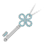 925 Sterling Silver Coated Key Pendant Necklace Jeweled with Stones