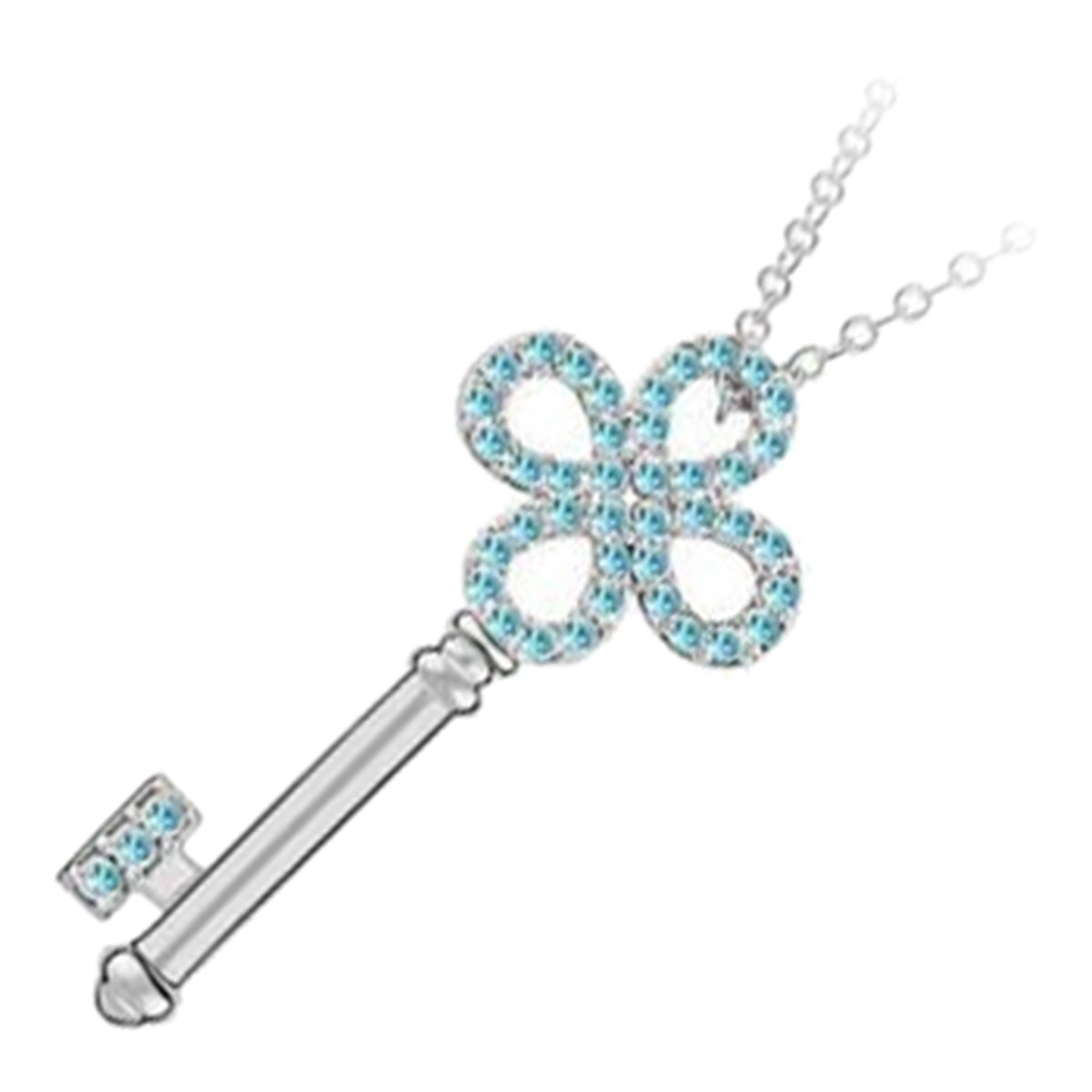 925 Sterling Silver Coated Key Pendant Necklace Jeweled with Stones