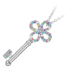 925 Sterling Silver Coated Key Pendant Necklace Jeweled with Stones