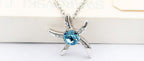 925 Sterling Silver Coated Starfish Pendant Necklace Adorned with Stone and Crystal Accents - Turquoise Blue