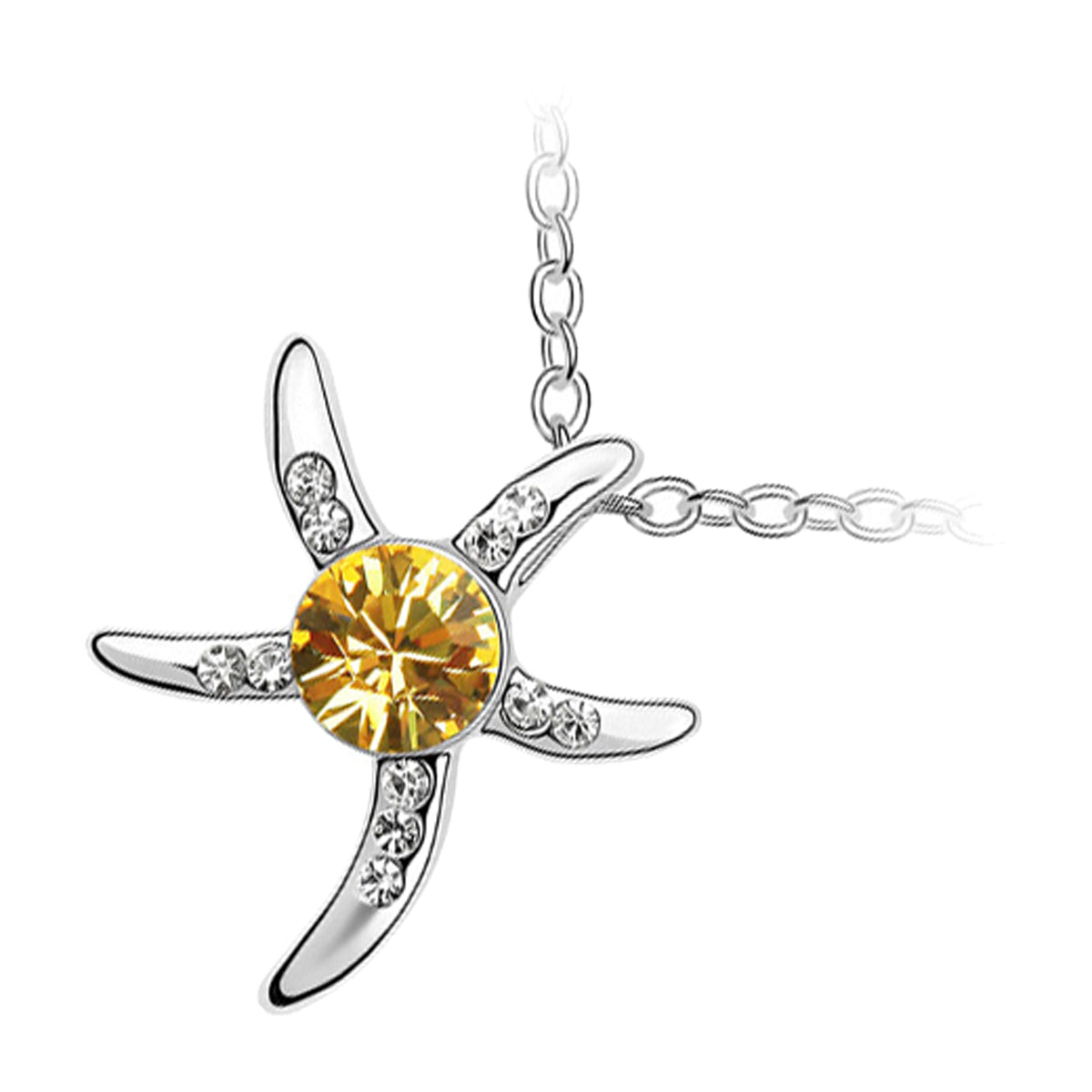925 Sterling Silver Coated Starfish Pendant Necklace Adorned with Stone and Crystal Accents
