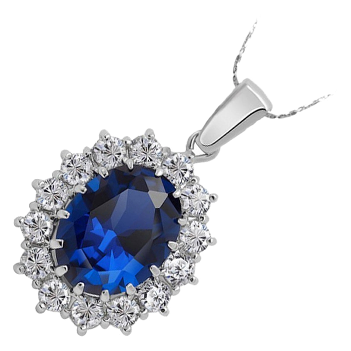 925 Sterling Silver Coated Oval Crystal Flower Pendant Necklace Adorned with White Stones