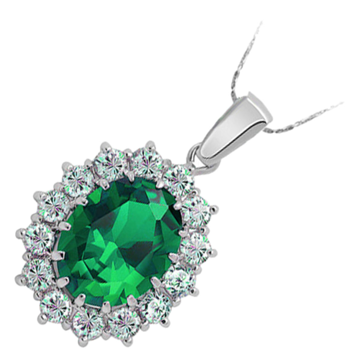 925 Sterling Silver Coated Oval Crystal Flower Pendant Necklace Adorned with White Stones