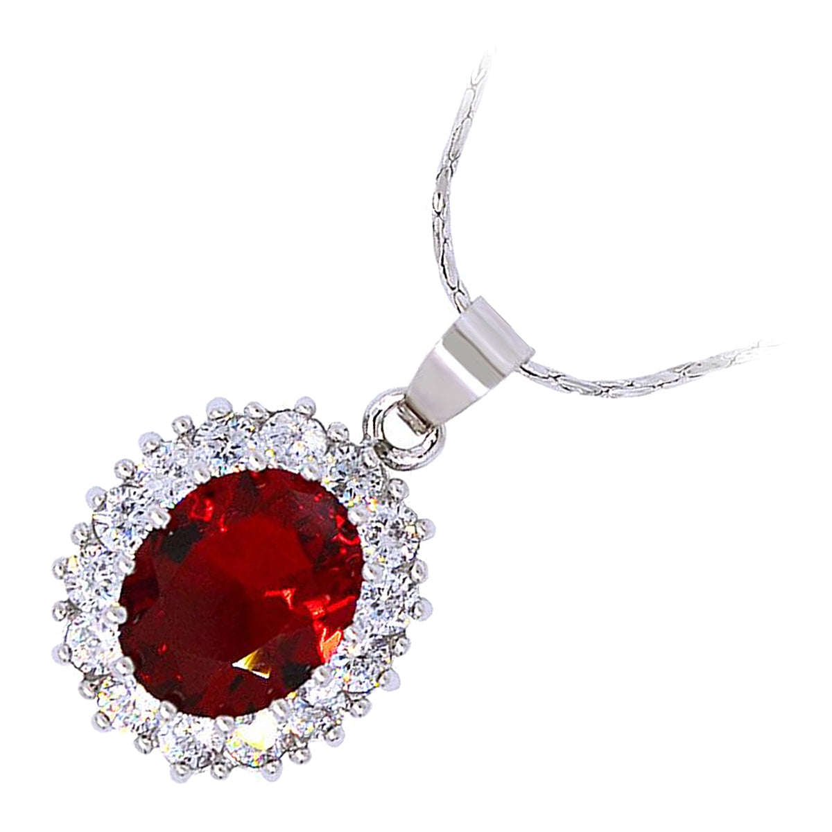 925 Sterling Silver Coated Oval Crystal Flower Pendant Necklace Adorned with White Stones