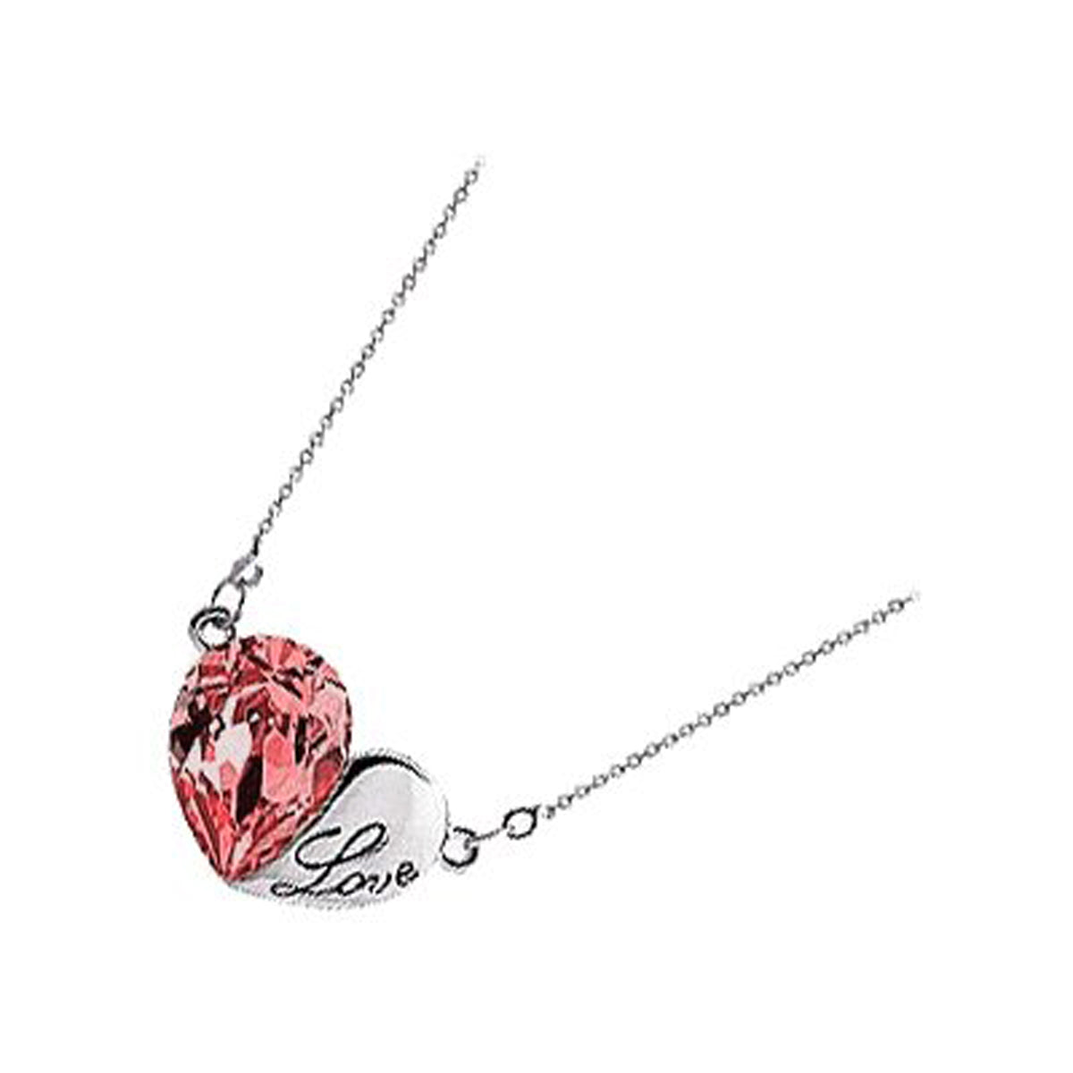 925 Sterling Silver Coated Heart Pendant Necklace with Teardrop Crystal