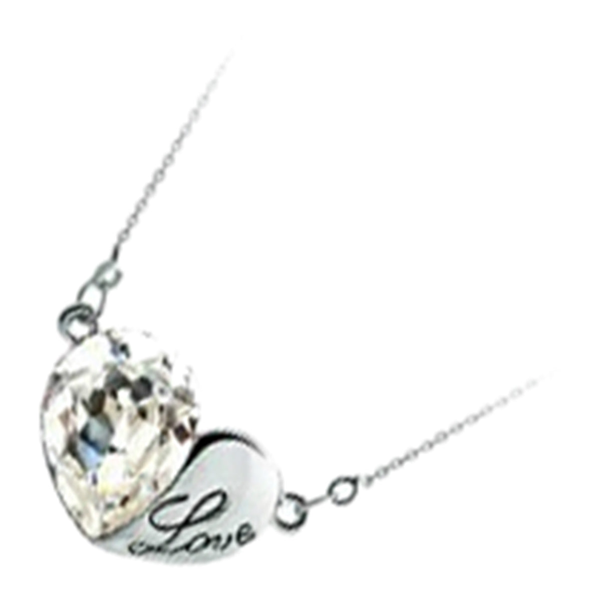 925 Sterling Silver Coated Heart Pendant Necklace with Teardrop Crystal