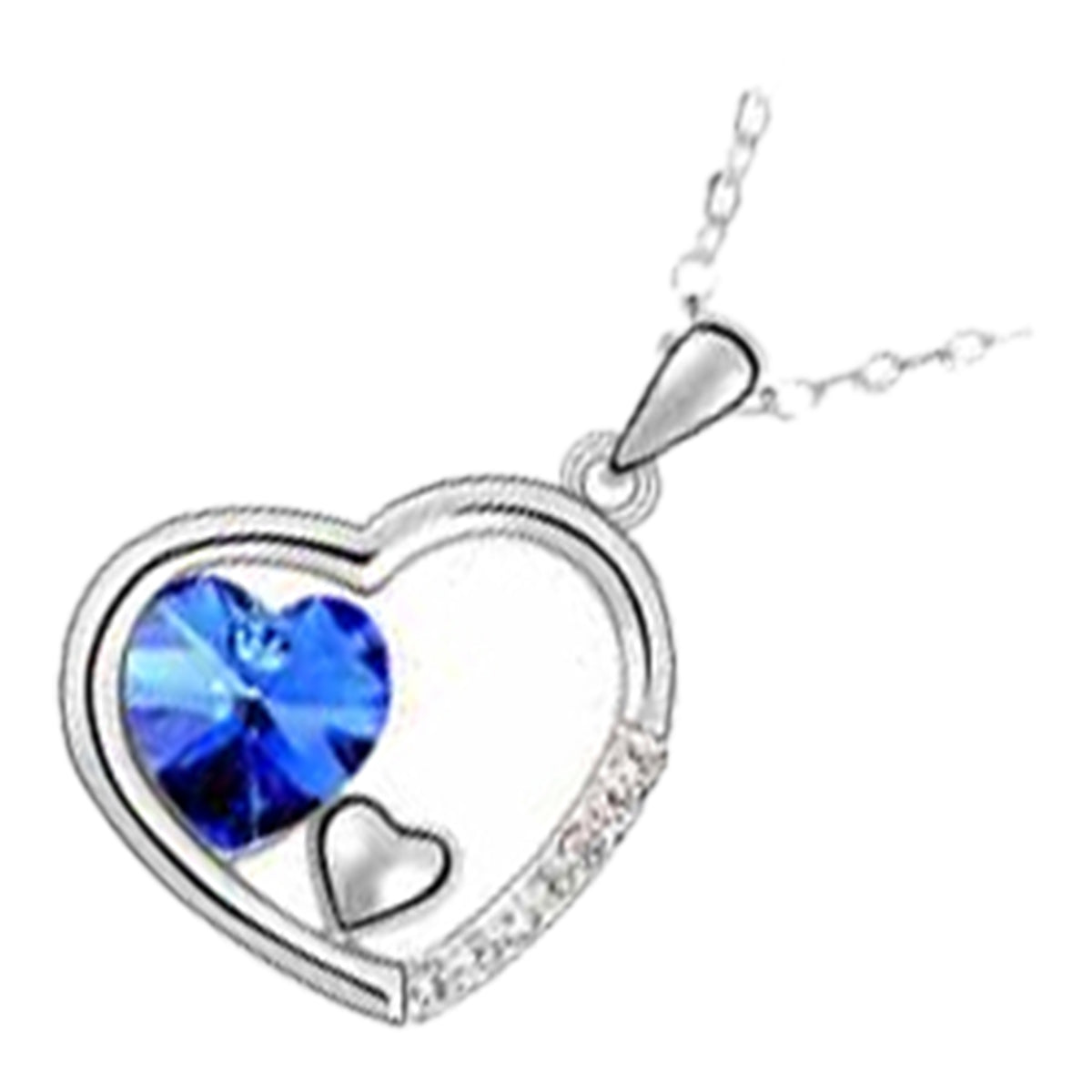 925 Sterling Silver Coated Heart Pendant Necklace with Crystal and Solid Small Heart