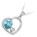 925 Sterling Silver Coated Heart Pendant Necklace with Crystal and Solid Small Heart